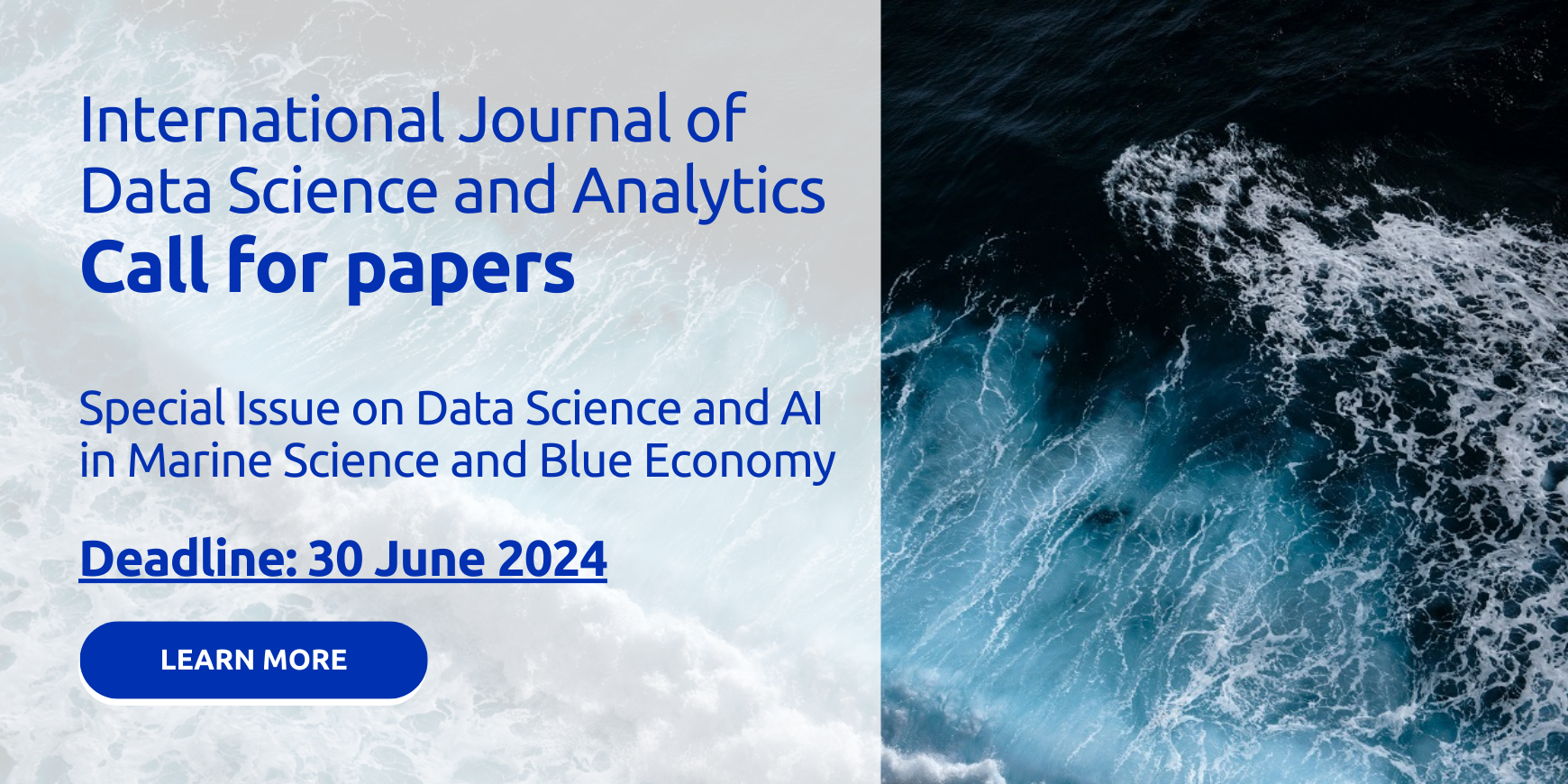 International Journal of Data Science and Analytics Call for Papers: Special Issue on Data Science and AI in Marine Science and Blue Economy